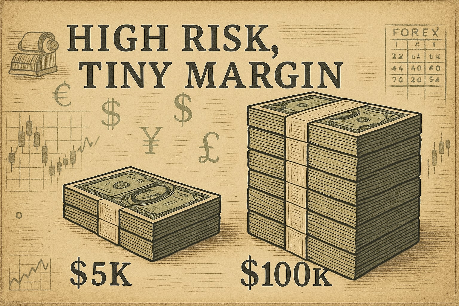 แสดงการทำงานของเครื่องมือคำนวณมาร์จิ้นแลกเปลี่ยนเงินตราพร้อมช่องกรอกข้อมูลและผลลัพธ์ทันทีที่ช่วยให้ผู้ใช้แก้ปัญหาได้อย่างง่ายดาย