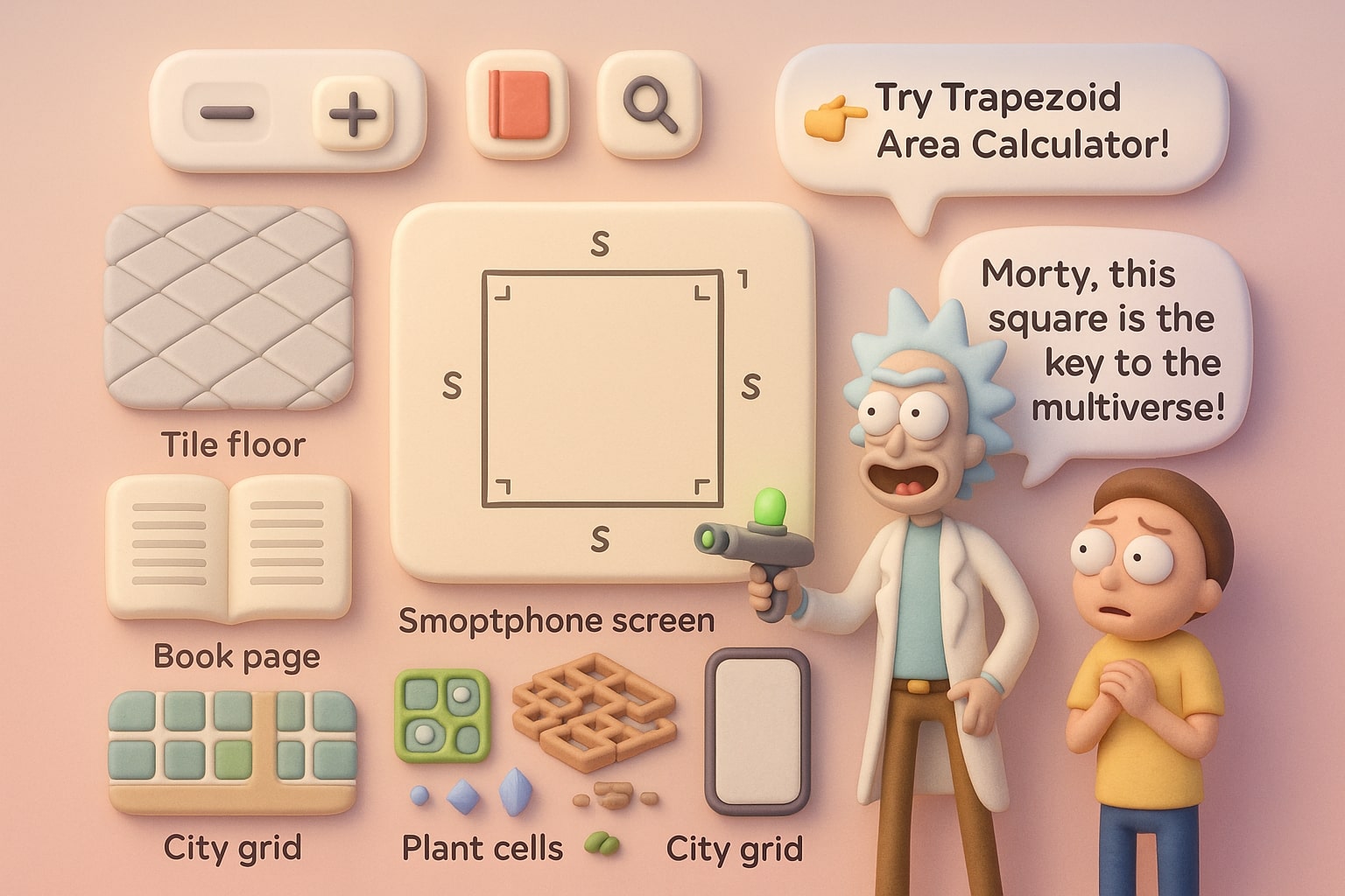 แสดงตัวอย่างการใช้งานเครื่องมือคำนวณพื้นที่สี่เหลี่ยมจัตุรัส โดยมีช่องกรอกข้อมูลและผลลัพธ์ทันทีที่ช่วยผู้ใช้แก้ปัญหาอย่างง่ายดาย