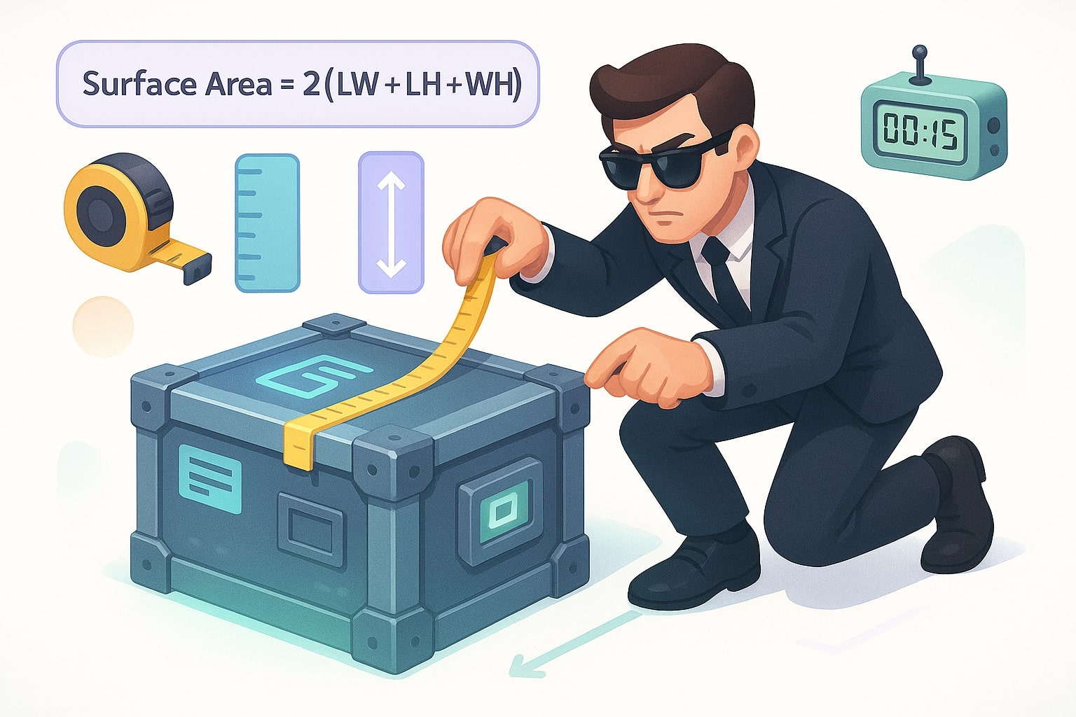 ภาพประกอบการทำงานของพื้นที่ผิวสี่เหลี่ยมผืนผ้าพร้อมช่องป้อนข้อมูลและผลลัพธ์ทันทีช่วยให้แก้ปัญหาได้ง่ายขึ้น