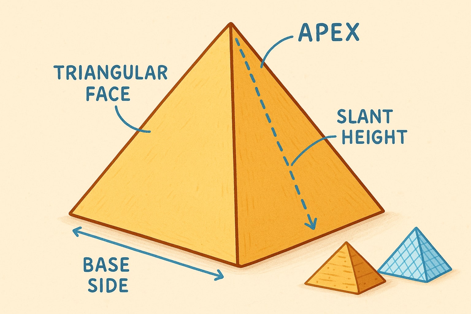 แสดงวิธีการทำงานของเครื่องมือคำนวณพื้นที่ผิวปิรามิดสี่เหลี่ยม พร้อมช่องป้อนข้อมูลและผลลัพธ์ทันทีที่ช่วยให้ผู้ใช้แก้ปัญหาได้ง่าย