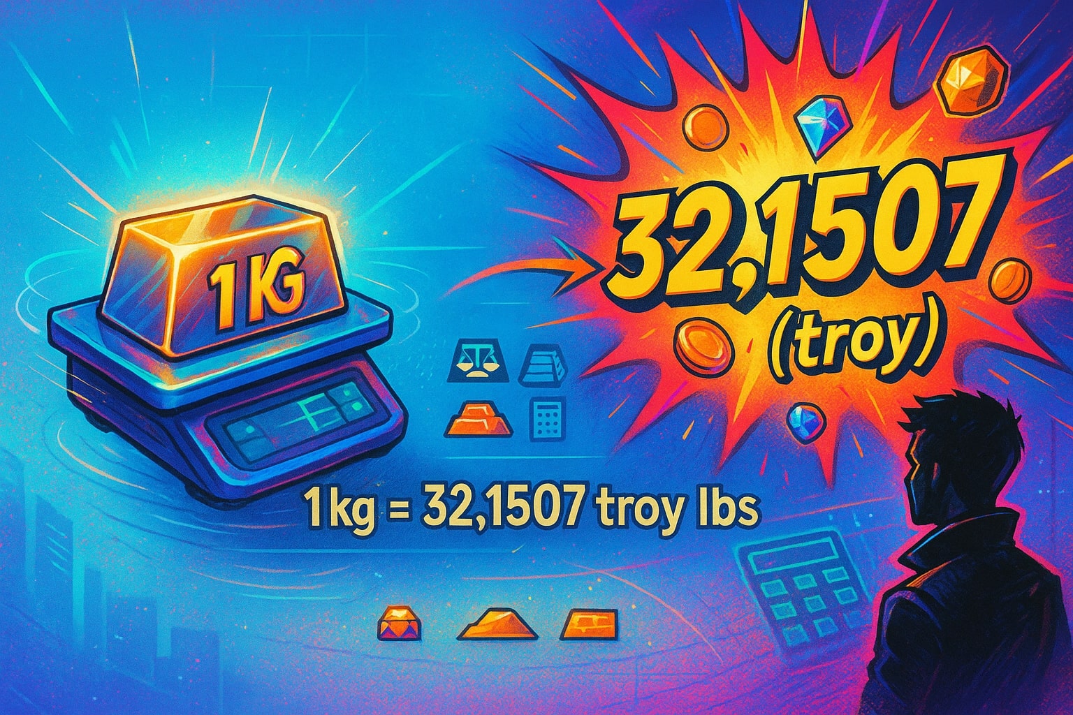 เครื่องมือแปลงกิโลกรัมเป็นปอนด์ทรอย