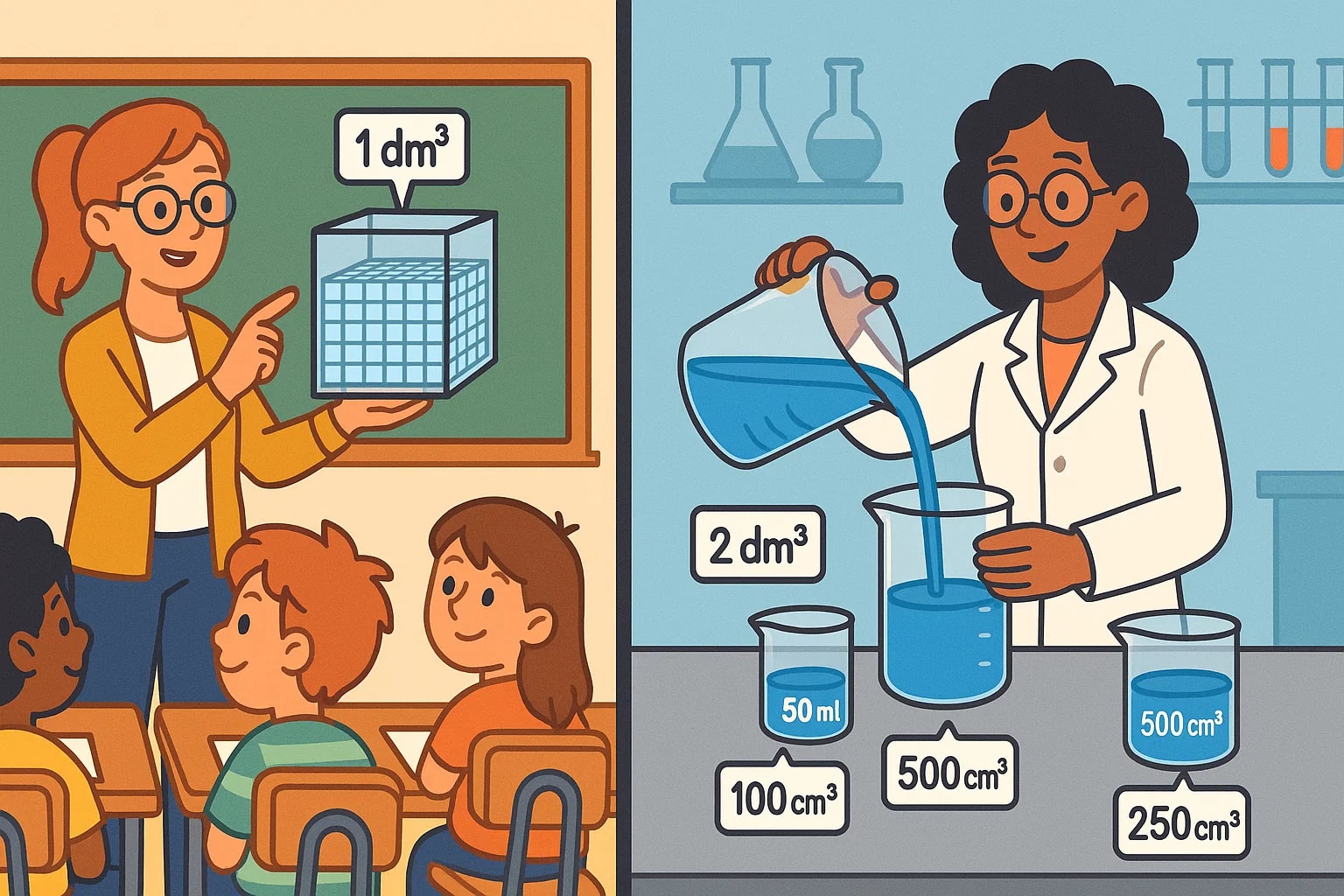เครื่องมือแปลงลูกบาศก์เดซิเมตรเป็นลูกบาศก์เซนติเมตร