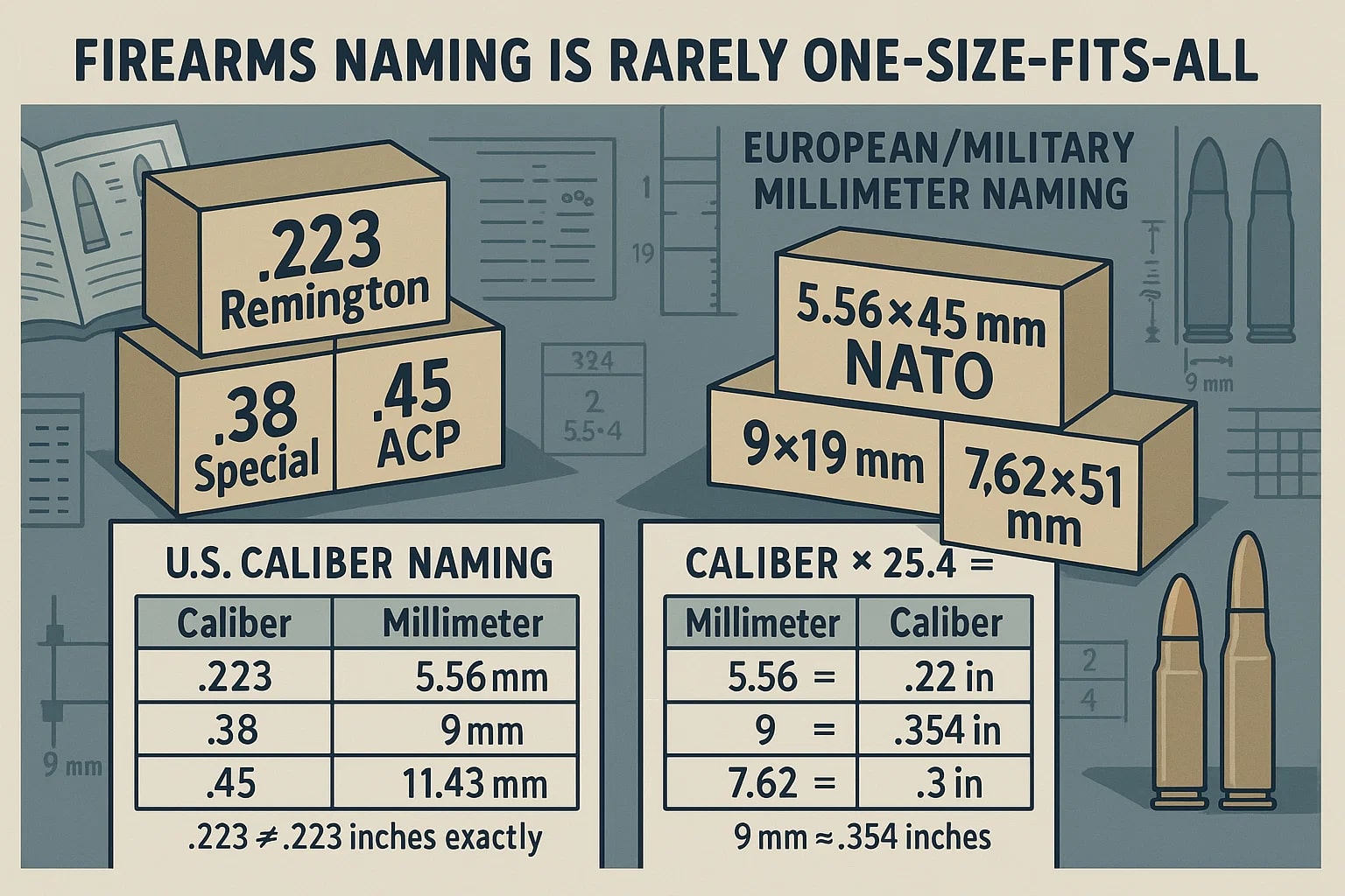 เครื่องมือแปลงขนาดปืน Caliber เป็นมิลลิเมตร