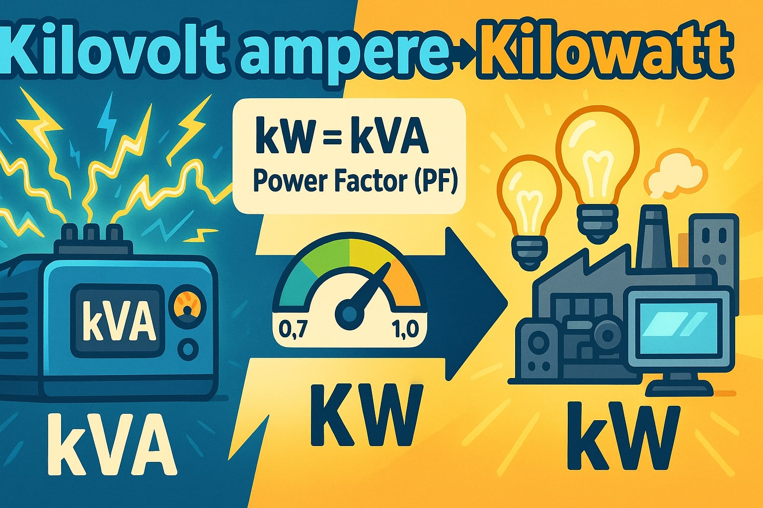 เครื่องมือแปลง Kilovolt Amperes เป็น Kilowatts
