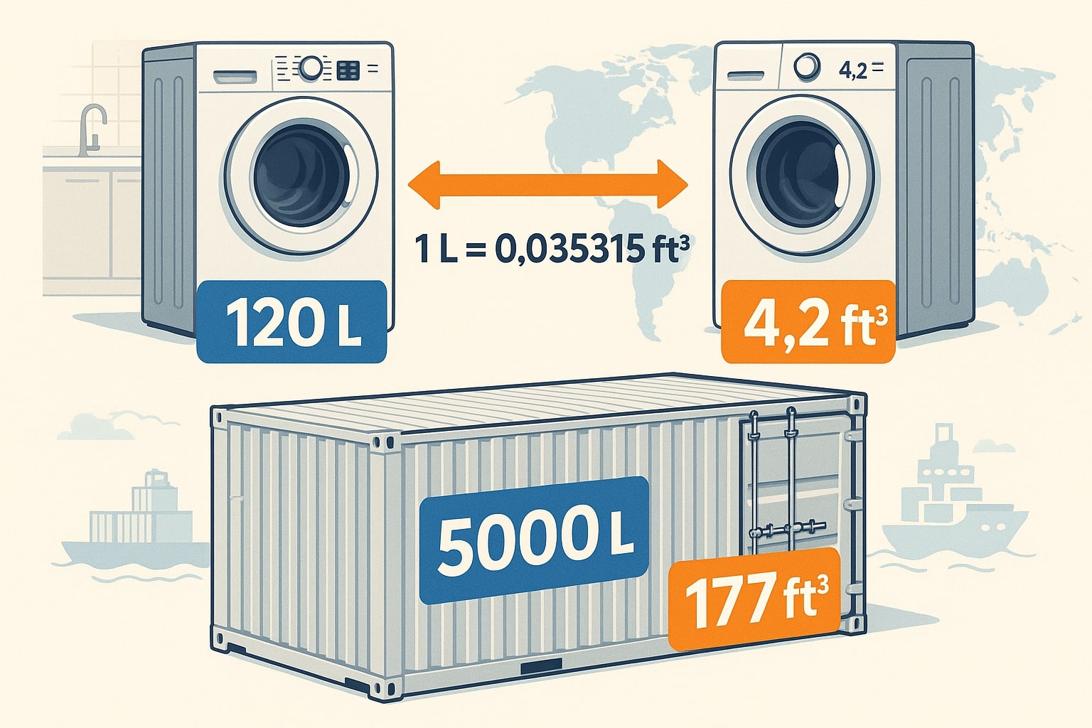 เครื่องมือแปลงลิตรเป็นลูกบาศก์ฟุต